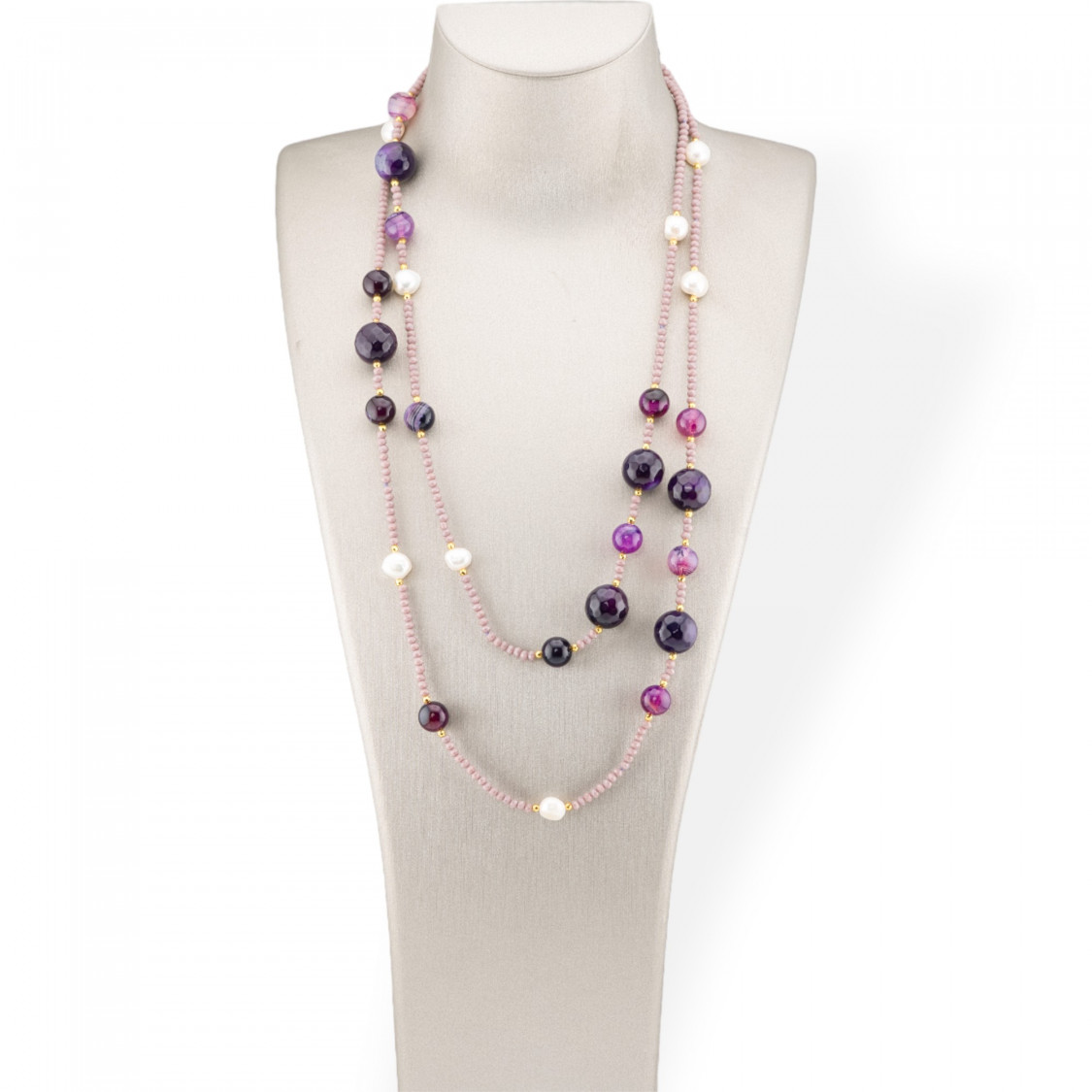 Charlestone Bijoux Necklace Of Hard Stones River Pearls And Crystals 120cm With Purple Agate Clasp-DESIGN ITALY | Worldofjewel.com