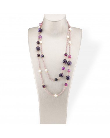 Charlestone Bijoux Necklace Of Hard Stones River Pearls And Crystals 120cm With Purple Agate Clasp-DESIGN ITALY | Worldofjewel.com