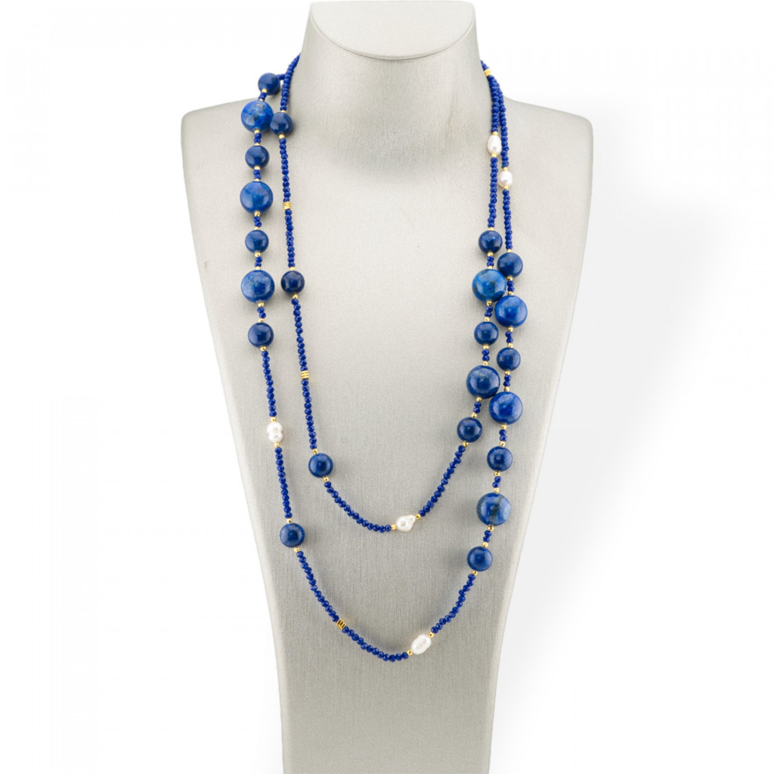 Collana Bijoux Charlestone Di Pietre Dure Perle Di Fiume E Cristalli 160cm Agata Blu-DESIGN ITALY | Worldofjewel.com