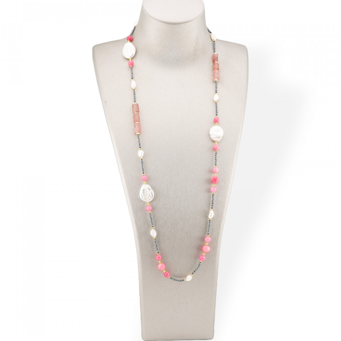 Charlestone Necklace Of Hard Stones, Pearls And Hematite 90cm Pink-DESIGN ITALY | Worldofjewel.com