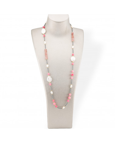 Charlestone Necklace Of Hard Stones, Pearls And Hematite 90cm Pink-DESIGN ITALY | Worldofjewel.com