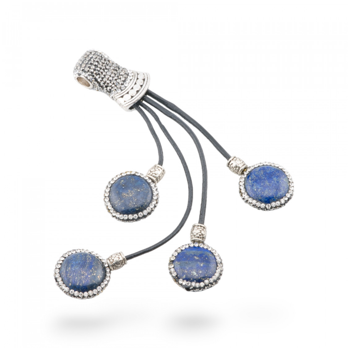 Composant Pendentif En Simili Cuir Avec Strass Marcassite Et Pierres Semi-précieuses Cabochon 53x140mm 1pc Lapis-PENDENTIFS DE PIERRES DURES | Worldofjewel.com