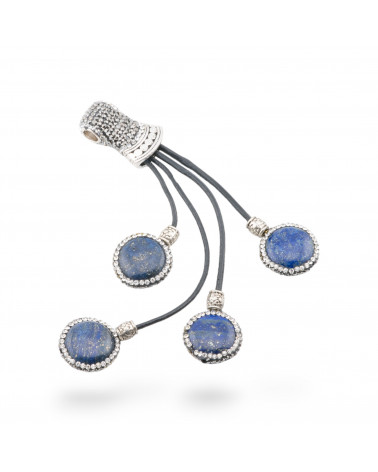 Composant Pendentif En Simili Cuir Avec Strass Marcassite Et Pierres Semi-précieuses Cabochon 53x140mm 1pc Lapis-PENDENTIFS DE PIERRES DURES | Worldofjewel.com