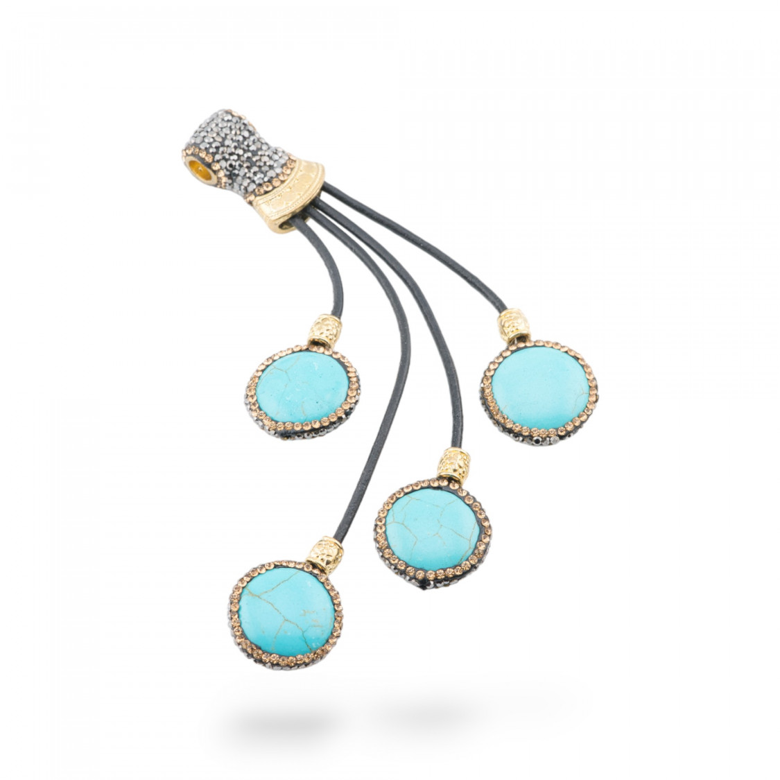 Componente Pendente Di SimilPelle Con Strass Marcasite E Pietre Dure Cabochon 53x140mm 1pz Magnesite-CIONDOLI DI PIETRE DURE | Worldofjewel.com