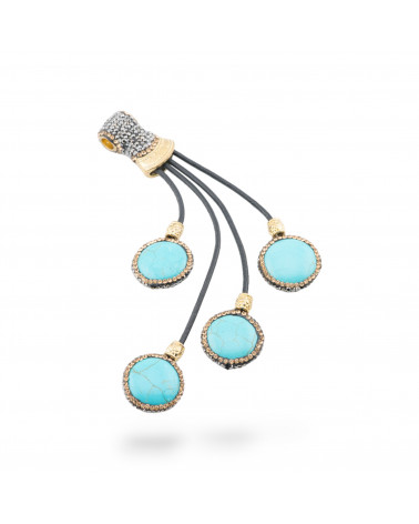 Componente Pendente Di SimilPelle Con Strass Marcasite E Pietre Dure Cabochon 53x140mm 1pz Magnesite-CIONDOLI DI PIETRE DURE | Worldofjewel.com