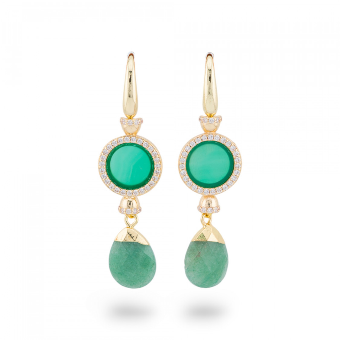 Orecchini Di Bronzo A Monachella Con Pietre Con Zirconi Dorato Agata Verde-ORECCHINI MADE WITH STYLE | Worldofjewel.com