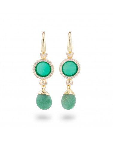Orecchini Di Bronzo A Monachella Con Pietre Con Zirconi Dorato Agata Verde-ORECCHINI MADE WITH STYLE | Worldofjewel.com