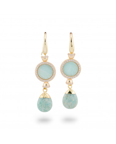 Boucles D'oreilles dormeuses en bronze avec pierres de zircon amazonite dorées-ORECCHINI MADE WITH STYLE | Worldofjewel.com