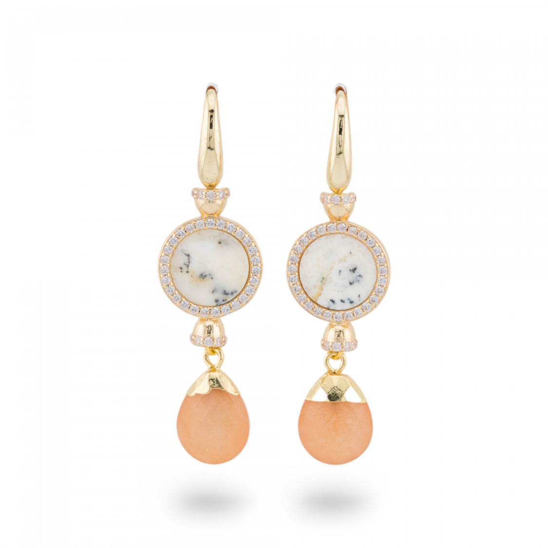 Orecchini Di Bronzo A Monachella Con Pietre Con Zirconi Dorato Arancio-ORECCHINI MADE WITH STYLE | Worldofjewel.com
