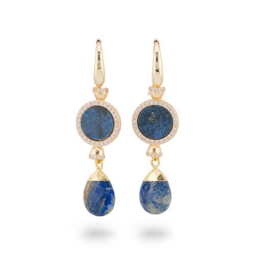 Pendientes tipo palanca de bronce con piedras de circonitas de lapislázuli dorado-ORECCHINI MADE WITH STYLE | Worldofjewel.com
