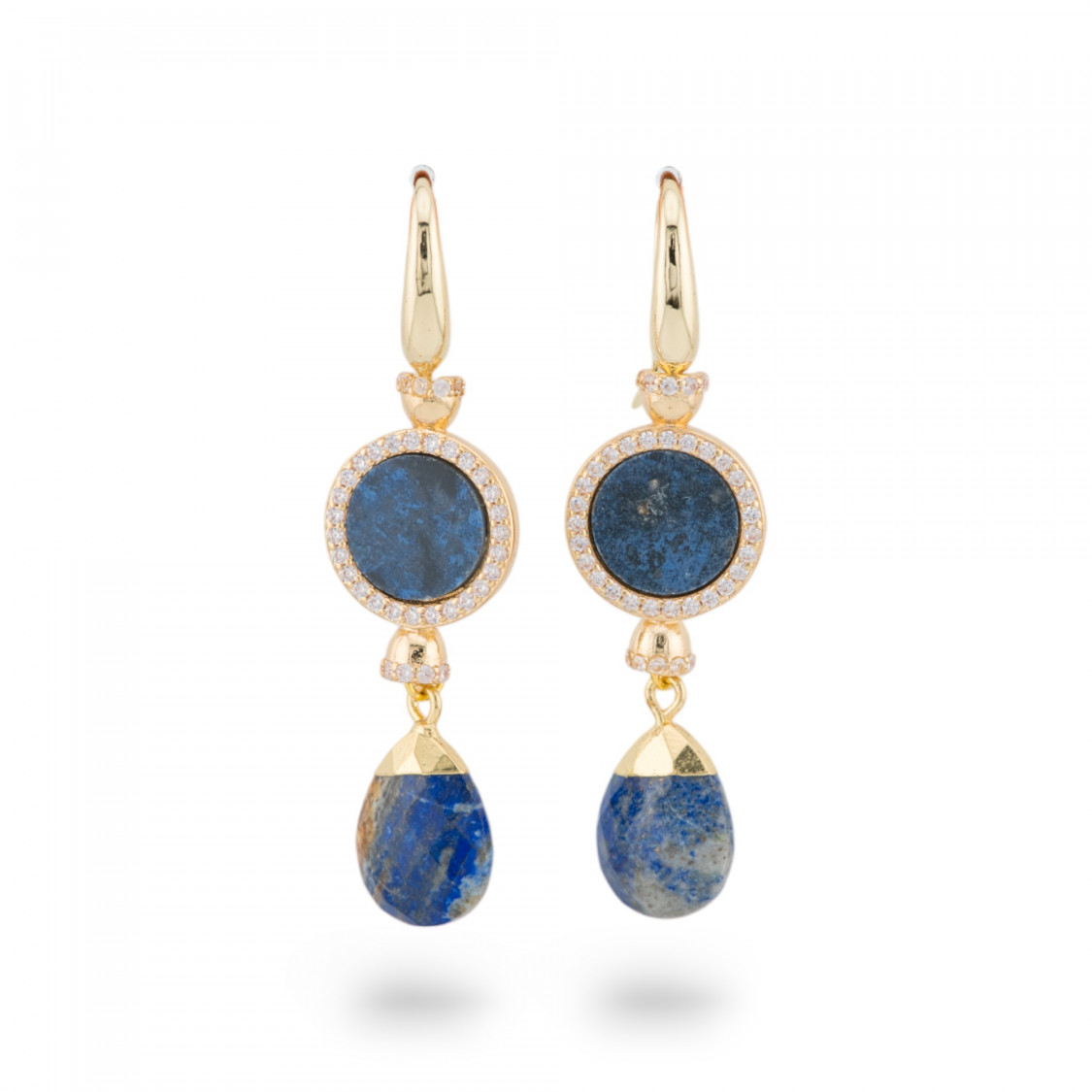 Bronzene Leverback-Ohrringe mit goldenen Lapislazuli-Zirkonsteinen-ORECCHINI MADE WITH STYLE | Worldofjewel.com