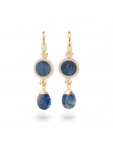 Bronzene Leverback-Ohrringe mit goldenen Lapislazuli-Zirkonsteinen-ORECCHINI MADE WITH STYLE | Worldofjewel.com