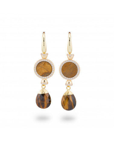 Bronzefarbene Leverback-Ohrringe mit goldenen Tigerauge-Zirkonsteinen-ORECCHINI MADE WITH STYLE | Worldofjewel.com