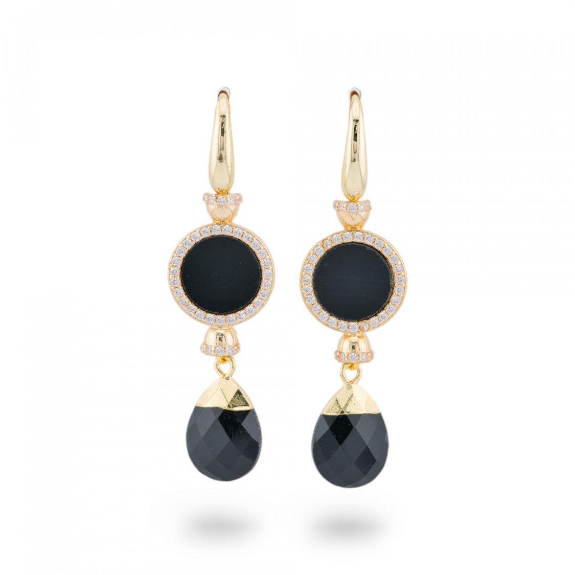 Orecchini Di Bronzo A Monachella Con Pietre Con Zirconi Dorato Onice-ORECCHINI MADE WITH STYLE | Worldofjewel.com