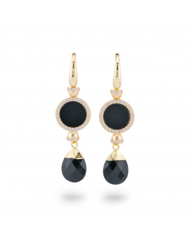 Orecchini Di Bronzo A Monachella Con Pietre Con Zirconi Dorato Onice-ORECCHINI MADE WITH STYLE | Worldofjewel.com