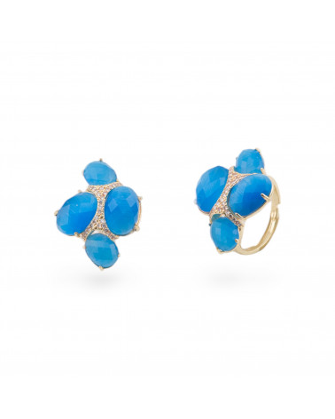 Anello Di Bronzo Con Occhio Di Gatto Con Zirconi Misura Regolabile Dorato Blu-ANELLI BRONZO CON PIETRE INCASTONATE | Worldofjewel.com