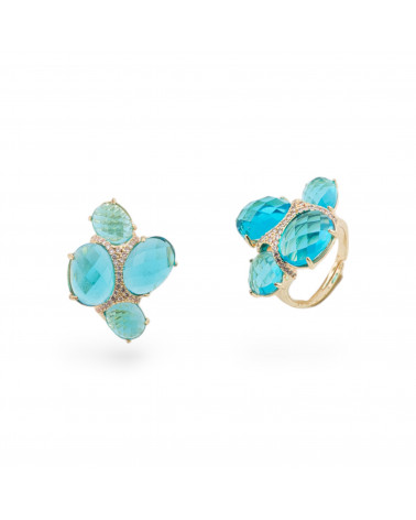 Anello Di Bronzo Con Occhio Di Gatto Con Zirconi Misura Regolabile Dorato Celeste Trasparente-ANELLI BRONZO CON PIETRE INCASTONATE | Worldofjewel.com