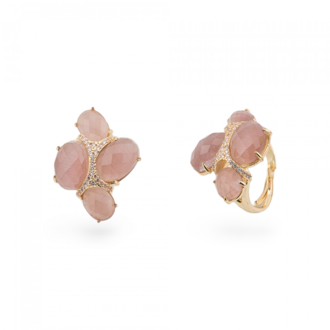 Anello Di Bronzo Con Occhio Di Gatto Con Zirconi Misura Regolabile Dorato Cipria-ANELLI BRONZO CON PIETRE INCASTONATE | Worldofjewel.com