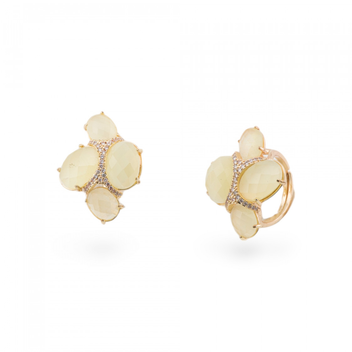 Anello Di Bronzo Con Occhio Di Gatto Con Zirconi Misura Regolabile Dorato Giallo Chiaro-ANELLI BRONZO CON PIETRE INCASTONATE | Worldofjewel.com