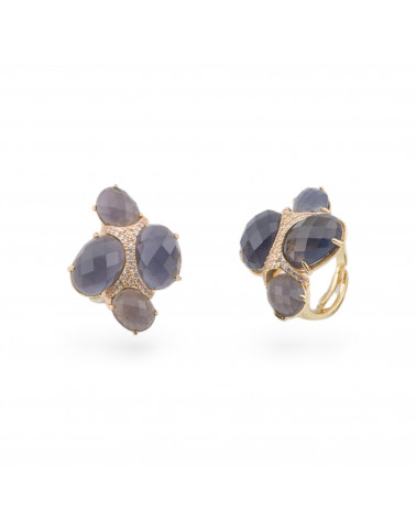 Anello Di Bronzo Con Occhio Di Gatto Con Zirconi Misura Regolabile Dorato Grigio-ANELLI BRONZO CON PIETRE INCASTONATE | Worldofjewel.com