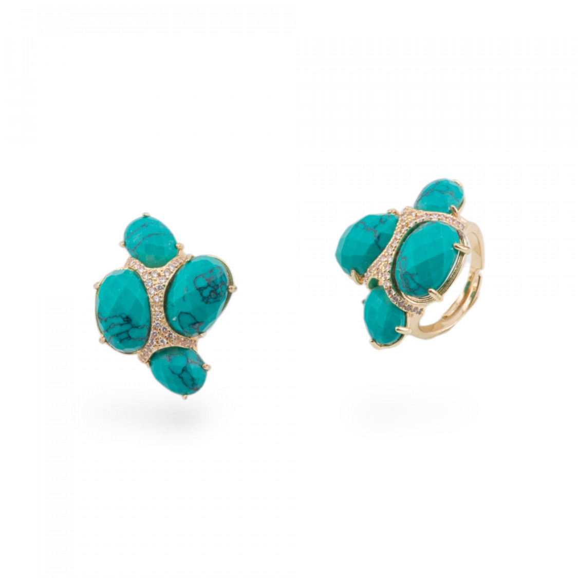 Anello Di Bronzo Con Occhio Di Gatto Con Zirconi Misura Regolabile Dorato Magnesite-ANELLI BRONZO CON PIETRE INCASTONATE | Worldofjewel.com