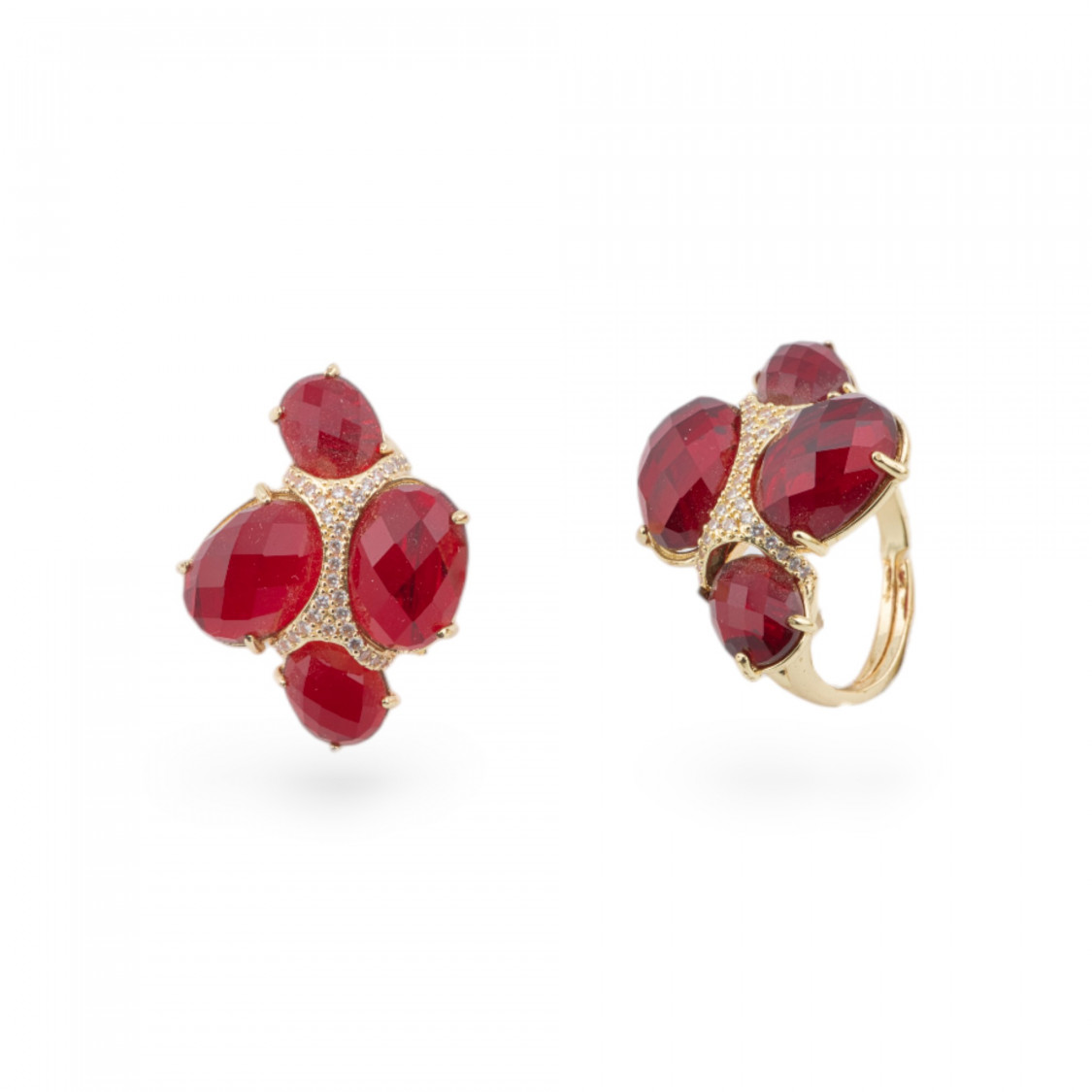 Anello Di Bronzo Con Occhio Di Gatto Con Zirconi Misura Regolabile Dorato Rosso-ANELLI BRONZO CON PIETRE INCASTONATE | Worldofjewel.com