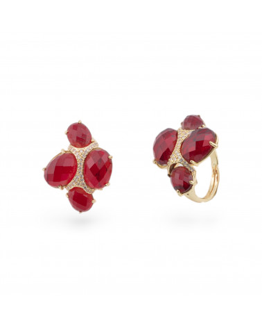 Anello Di Bronzo Con Occhio Di Gatto Con Zirconi Misura Regolabile Dorato Rosso-ANELLI BRONZO CON PIETRE INCASTONATE | Worldofjewel.com