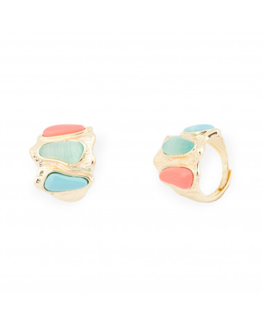 Anillo De Bronce Con Ojo De Gato 21x23mm Con 3 Piedras Tamaño Ajustable Dorado MIX1-ANILLOS DE BRONCE Y OJO DE GATO | Worldofjewel.com