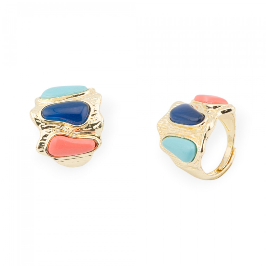 Anello Di Bronzo Con Occhio Di Gatto 21x23mm Con 3 Pietre Misura Regolabile Dorato MIX3-ANELLI BRONZO CON PIETRE INCASTONATE | Worldofjewel.com