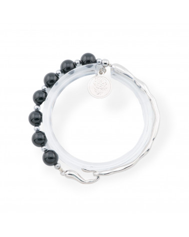 Bracciali Di Pietre Dure Con Pendente E Elemento Di Bronzo Rodiato Onice-BRACCIALI DI PIETRE DURE | Worldofjewel.com