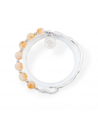 Bracciali Di Pietre Dure Con Pendente E Elemento Di Bronzo Rodiato Quarzo Citrino-BRACCIALI DI PIETRE DURE | Worldofjewel.com