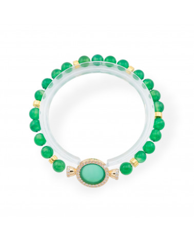 Bracciali Elasticizzato Di Pietre Dure Con Pendente Con Centrale Di Bronzo Con Pietre Dorato Agata Verde-BRACCIALI DI PIETRE DURE | Worldofjewel.com