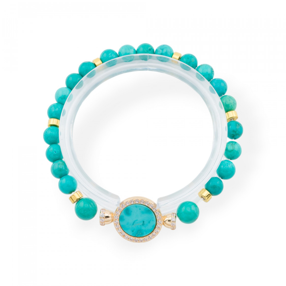 Bracelets extensibles en pierres semi-précieuses avec pendentif en bronze central avec pierres de magnésite dorées-PIERRES DURES | Worldofjewel.com