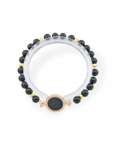 Stretcharmbänder aus Halbedelsteinen mit Anhänger aus zentraler Bronze mit goldenen Onyxsteinen-HARTE STEINE | Worldofjewel.com
