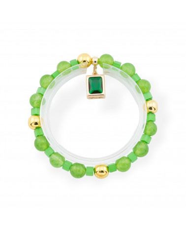Bracciali Elasticizzato Di Pietre Dure Con Pendente Con Cristalli CZ Rettangolo Dorato Verde-BRACCIALI DI PIETRE DURE | Worldofjewel.com