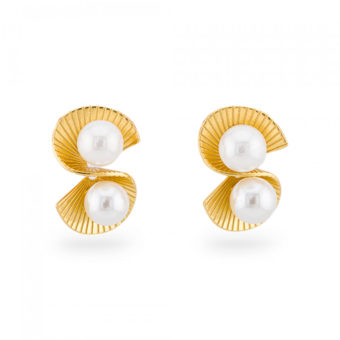 Orecchini Di Argento 925 A Perno Doppio Ventaglio Con Pietre 12x17,5mm 1 Coppia Dorato Perle Di Maiorca-ORECCHINI ARGENTO 925 LUXE | Worldofjewel.com
