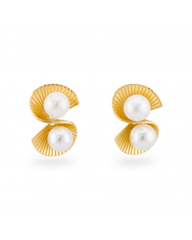 Orecchini Di Argento 925 A Perno Doppio Ventaglio Con Pietre 12x17,5mm 1 Coppia Dorato Perle Di Maiorca-ORECCHINI ARGENTO 925 LUXE | Worldofjewel.com
