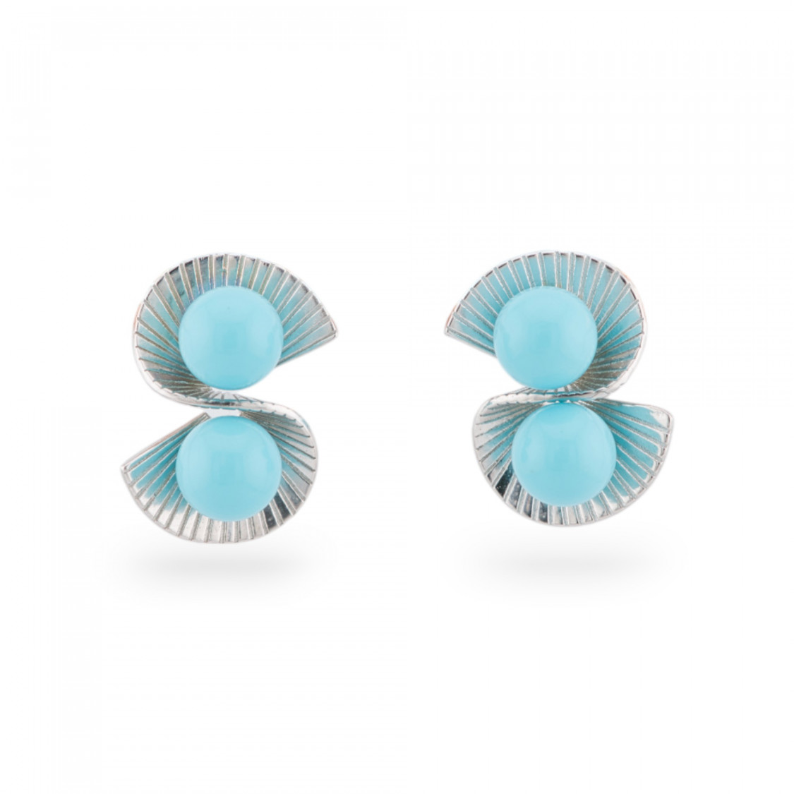 Orecchini Di Argento 925 A Perno Doppio Ventaglio Con Pietre 12x17,5mm 1 Coppia Rodiato Pasta Di Turchese-ORECCHINI ARGENTO 925 LUXE | Worldofjewel.com