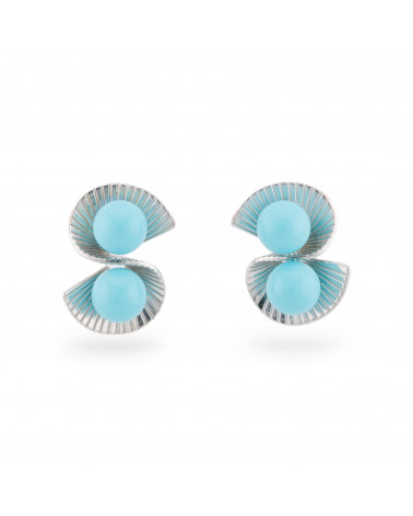 Orecchini Di Argento 925 A Perno Doppio Ventaglio Con Pietre 12x17,5mm 1 Coppia Rodiato Pasta Di Turchese-ORECCHINI ARGENTO 925 LUXE | Worldofjewel.com