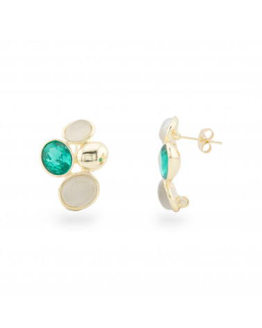 Boucles d'Oreilles Puces en Bronze avec Oeil de Chat et Cristaux CZ 19x26mm 1 Paire Doré Gris Vert-ORECCHINI HOT PICKS | Worldofjewel.com