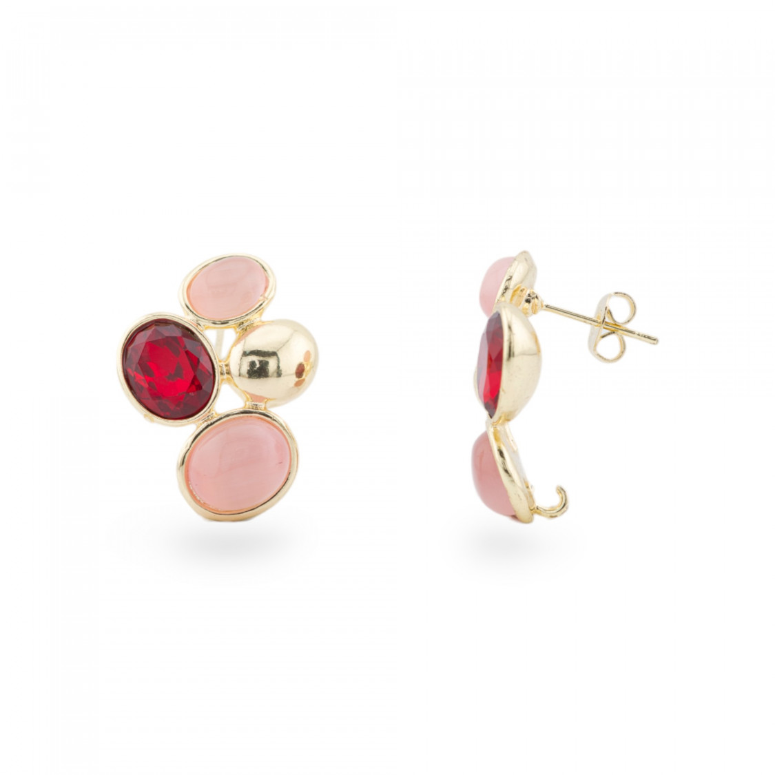 Boucles d'Oreilles Puces en Bronze avec Oeil de Chat et Cristaux CZ 19x26mm 1 Paire Doré Rose Rouge-ORECCHINI HOT PICKS | Worldofjewel.com