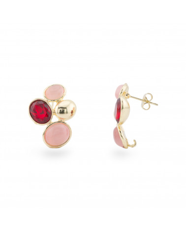 Boucles d'Oreilles Puces en Bronze avec Oeil de Chat et Cristaux CZ 19x26mm 1 Paire Doré Rose Rouge-ORECCHINI HOT PICKS | Worldofjewel.com
