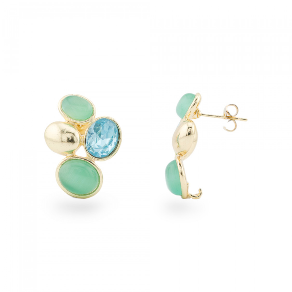 Cat's Eye CZ Crystal Bronze Stud Earrings 19x26mm 1 Pair Gold Aqua-ORECCHINI HOT PICKS | Worldofjewel.com