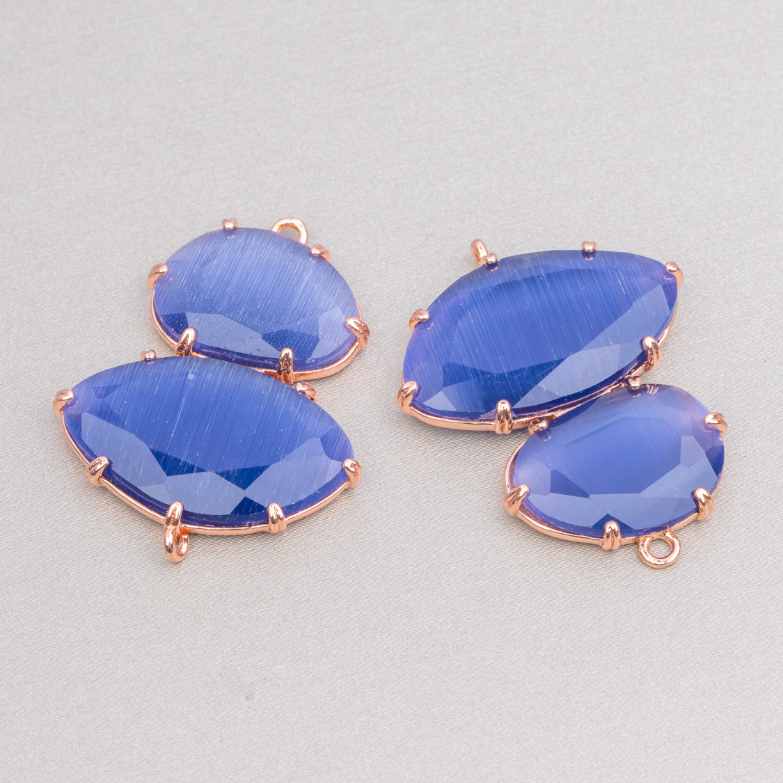 Connettore Componente Di Ottone Con Occhio Di Gatto Incastonati 30x40mm Con 2 Anellini 4pz Oro Rosa Blu Zaffiro- A DUE PEZZI | Worldofjewel.com