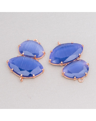 Connettore Componente Di Ottone Con Occhio Di Gatto Incastonati 30x40mm Con 2 Anellini 4pz Oro Rosa Blu Zaffiro- A DUE PEZZI | Worldofjewel.com