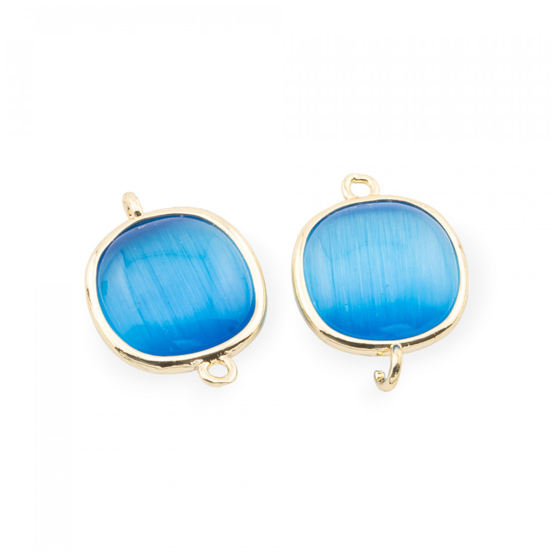 15mm Smooth Square Cat Eye Brass Component Connector With 2 Jump Rings 10pcs Gold Blue-LINKS LISCI E LUCENTI COLLEZIONE LUMINA | Worldofjewel.com