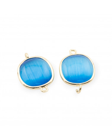 15mm Smooth Square Cat Eye Brass Component Connector With 2 Jump Rings 10pcs Gold Blue-LINKS LISCI E LUCENTI COLLEZIONE LUMINA | Worldofjewel.com