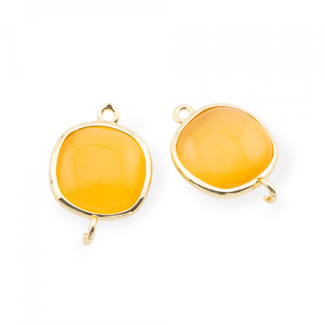 15mm Smooth Square Cat Eye Brass Component Connector With 2 Jump Rings 10pcs Yellow Gold-LINKS LISCI E LUCENTI COLLEZIONE LUMINA | Worldofjewel.com