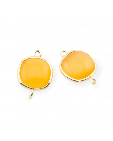 15mm Smooth Square Cat Eye Brass Component Connector With 2 Jump Rings 10pcs Yellow Gold-LINKS LISCI E LUCENTI COLLEZIONE LUMINA | Worldofjewel.com