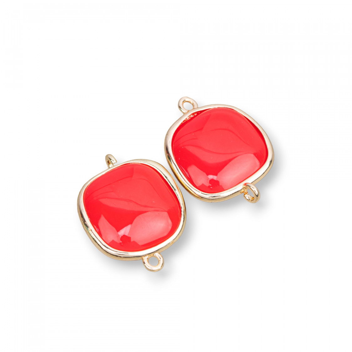 Connettore Componente Di Ottone Con Occhio Di Gatto Quadrato Liscio 15mm Con 2 Anellini 10pz Dorato Rosso Pastello-LINKS LISCI E LUCENTI COLLEZIONE LUMINA | Worldofjewel.com